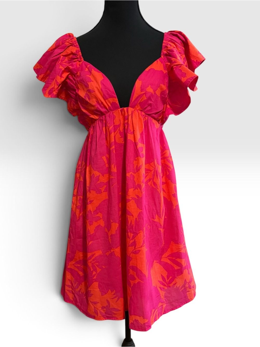 Olivaceous NWT Pink Orange Floral Tie Back Ruffle Mini Dress Medium